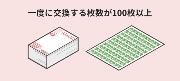 切手類の一度に交換する枚数が100枚以上の場合